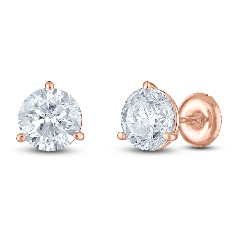 Main Image 2 of Certified Round-Cut Diamond Solitaire Stud Earrings 3 ct tw 18K Rose Gold (SI2/I)