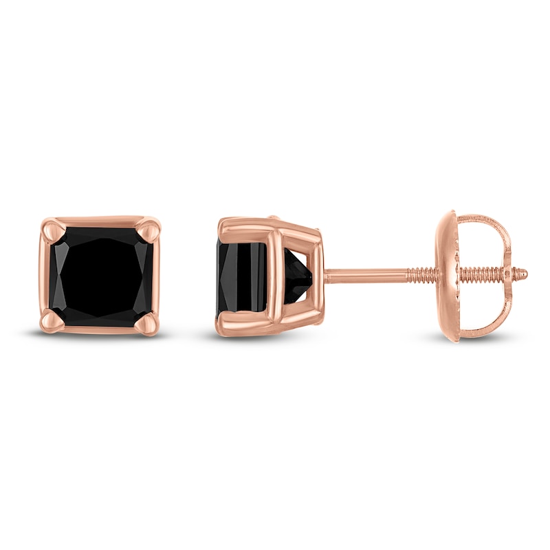 Princess-Cut Black Diamond Solitaire Stud Earrings 1 ct tw 14K Rose Gold