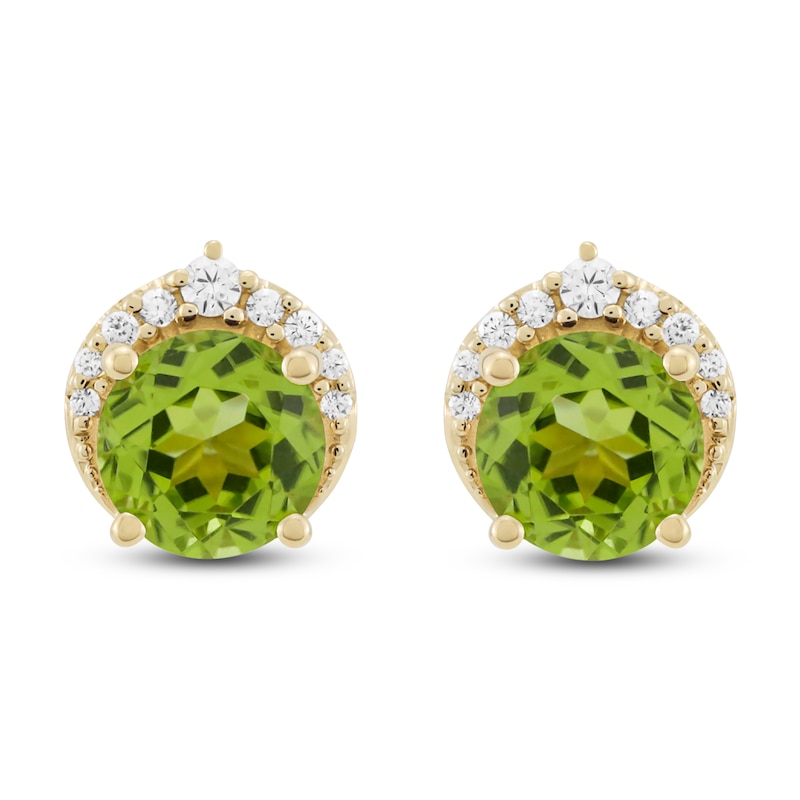 Natural Peridot & Diamond Stud Earrings 1/10 ct tw 10K Yellow Gold