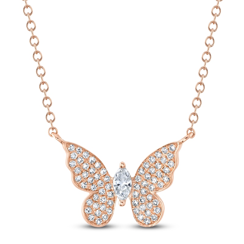 Shy Creation Marquise-Cut Diamond Butterfly Necklace 1/5 ct tw 14K Rose Gold 18" SC55024534