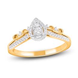 Multi-Diamond Pear-Shaped Halo Promise Ring 1/4 ct tw 10K Yellow Gold
