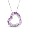 Thumbnail Image 0 of Natural Amethyst & White Lab-Created Sapphire Tilted Heart Necklace Sterling Silver 18"