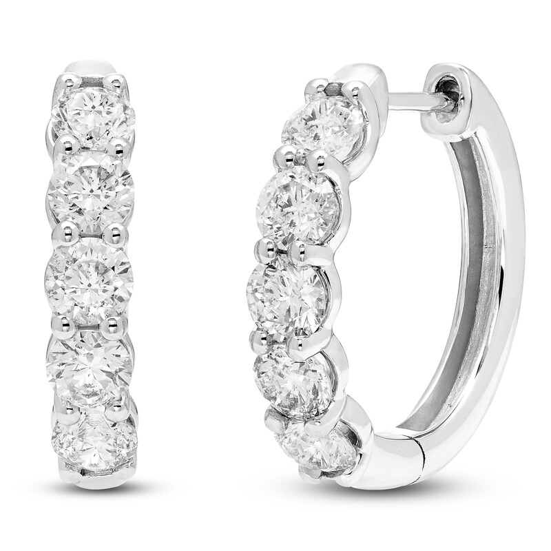 Main Image 2 of Brilliant Moments Diamond Five-Stone Huggie Hoop Earrings 2-1/2 ct tw 14K White Gold