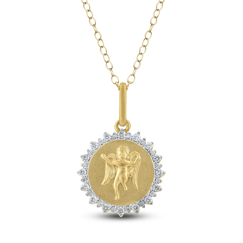 Main Image 1 of Diamond Angel Number 999 Medallion Necklace 1/4 ct tw 10K Yellow Gold 18&quot;