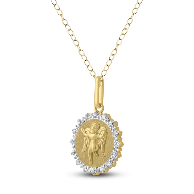 Main Image 2 of Diamond Angel Number 999 Medallion Necklace 1/4 ct tw 10K Yellow Gold 18&quot;