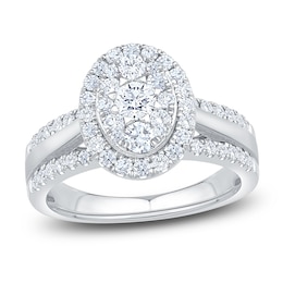 Brilliant Moments Multi-Diamond Oval Halo Engagement Ring 1 ct tw 14K White Gold