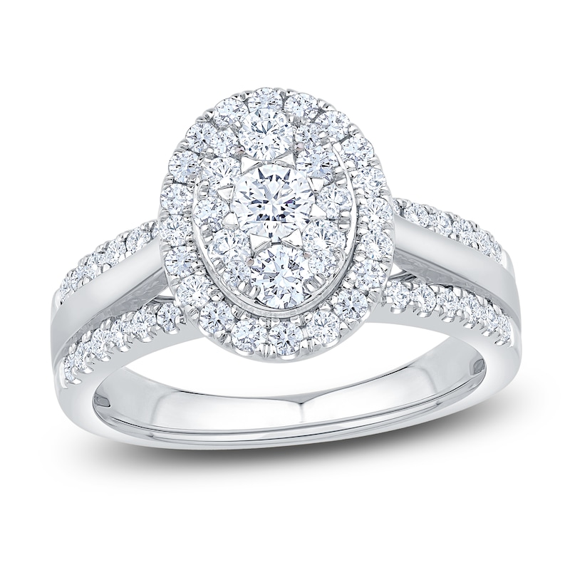 Main Image 1 of Brilliant Moments Multi-Diamond Oval Halo Engagement Ring 1 ct tw 14K White Gold