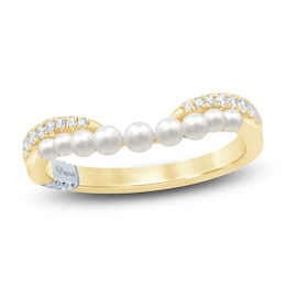 Pnina Tornai Cultured Pearl & Diamond Curved Anniversary Ring 1/6 ct tw 14K Yellow Gold