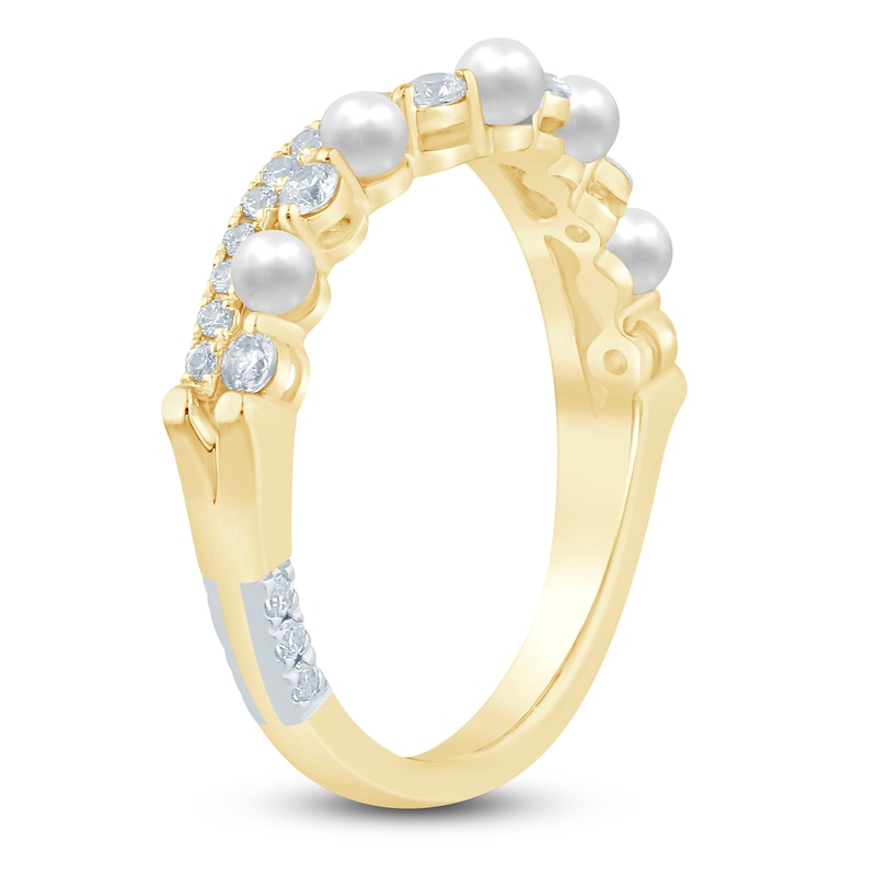 Main Image 2 of Pnina Tornai Cultured Pearl & Diamond Two-Row Contour Anniversary Ring 1/3 ct tw 14K Yellow Gold