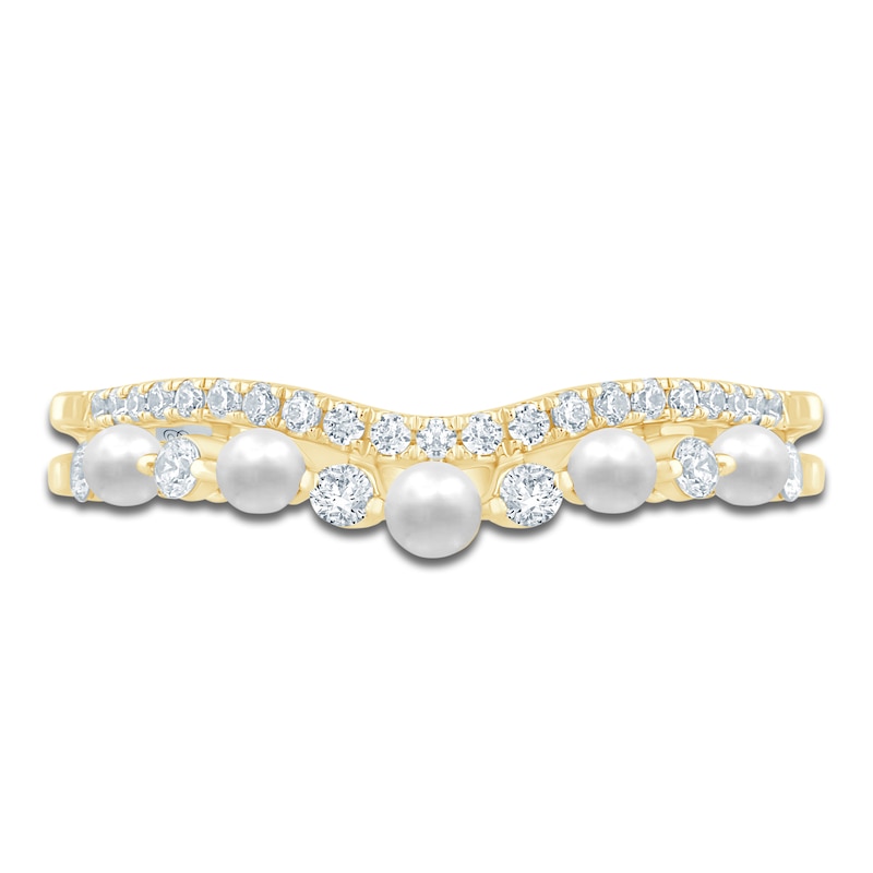 Main Image 3 of Pnina Tornai Cultured Pearl & Diamond Two-Row Contour Anniversary Ring 1/3 ct tw 14K Yellow Gold