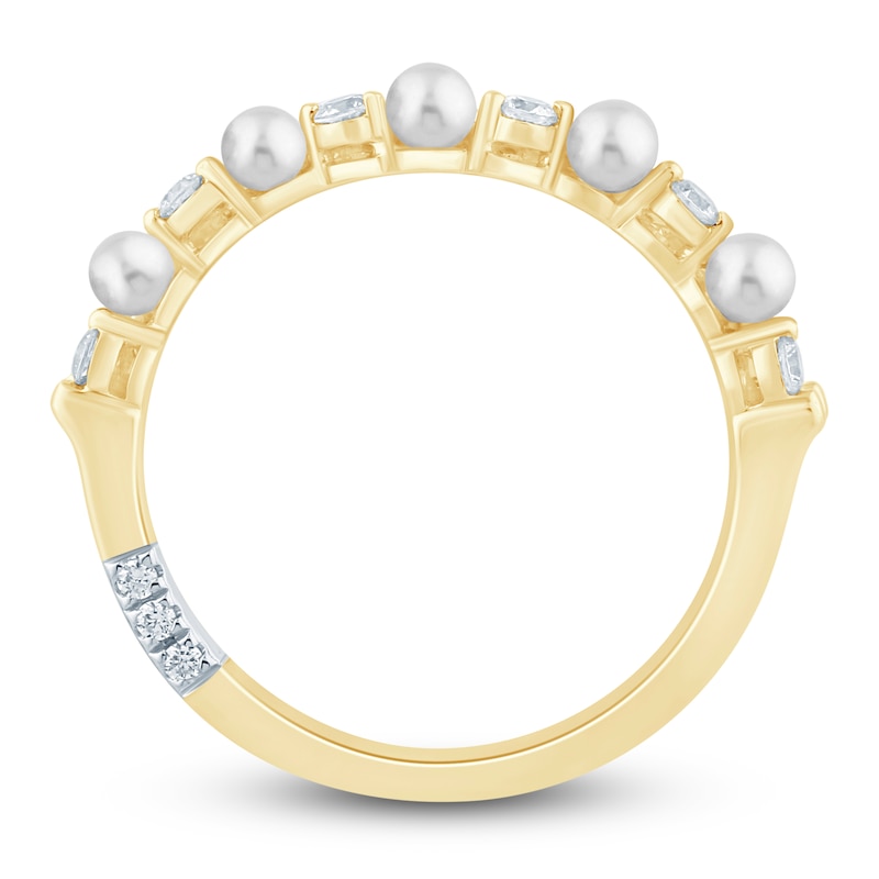 Main Image 4 of Pnina Tornai Cultured Pearl & Diamond Two-Row Contour Anniversary Ring 1/3 ct tw 14K Yellow Gold