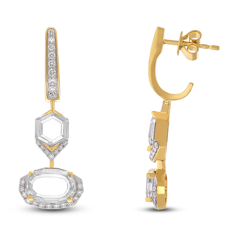 Main Image 1 of J'Lure Oval Portrait-Cut & Hexagon Portrait-Cut Lab-Created Diamond Dangle Earrings 3-1/2 ct tw 14K Yellow Gold