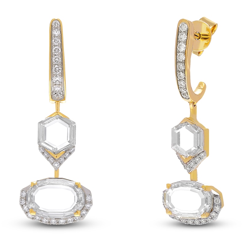 Main Image 2 of J'Lure Oval Portrait-Cut & Hexagon Portrait-Cut Lab-Created Diamond Dangle Earrings 3-1/2 ct tw 14K Yellow Gold