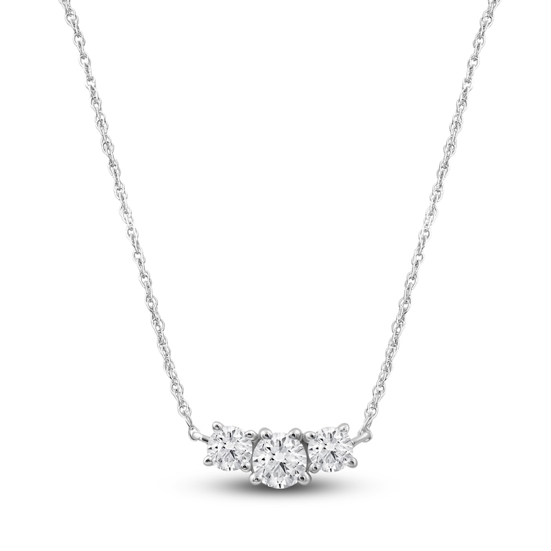 Main Image 1 of Lab-Created Diamond Three-Stone Necklace 1/2 ct tw 14K White Gold 18&quot;