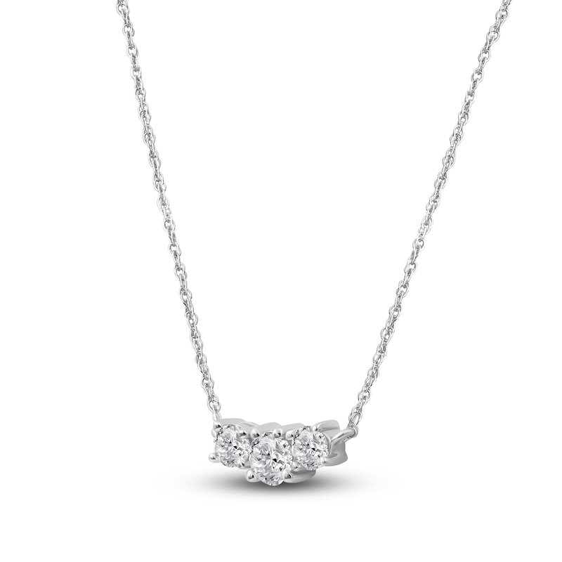 Main Image 2 of Lab-Created Diamond Three-Stone Necklace 1/2 ct tw 14K White Gold 18&quot;