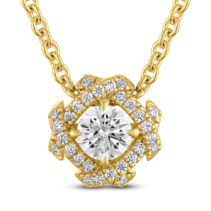 Main Image 1 of Unspoken Round-Cut Diamond Halo Necklace 1/4 ct tw 14K Yellow Gold 18&quot;