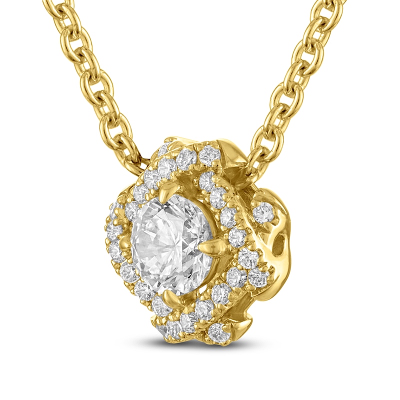 Main Image 2 of Unspoken Round-Cut Diamond Halo Necklace 1/4 ct tw 14K Yellow Gold 18&quot;