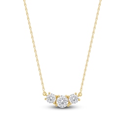 Lab-Created Diamond Three-Stone Necklace 1 ct tw 14K Yellow Gold 18&quot;