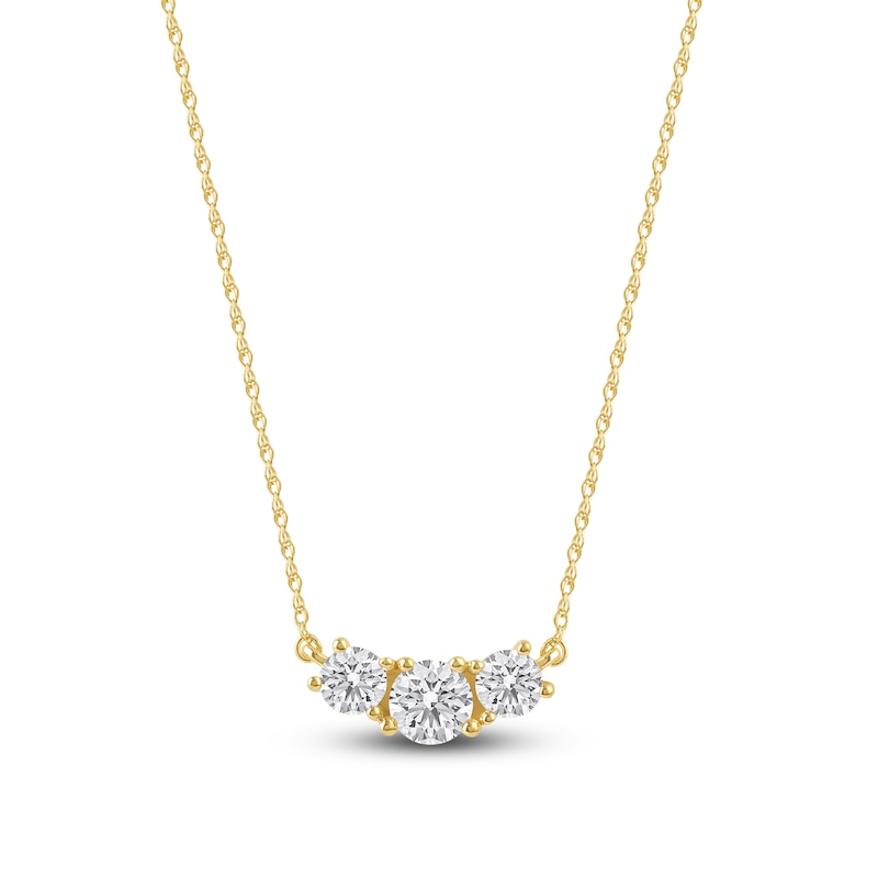 Main Image 1 of Lab-Created Diamond Three-Stone Necklace 1 ct tw 14K Yellow Gold 18&quot;