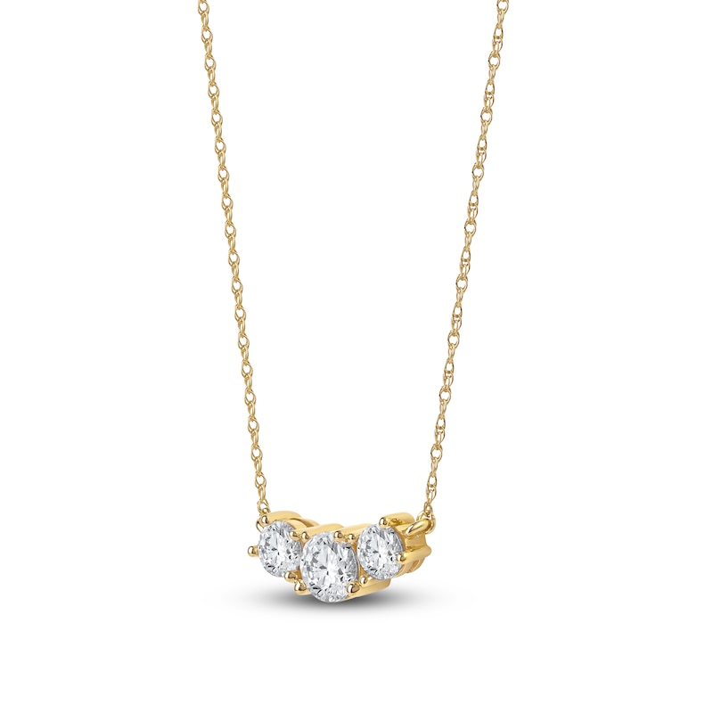 Main Image 2 of Lab-Created Diamond Three-Stone Necklace 1 ct tw 14K Yellow Gold 18&quot;