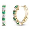 Thumbnail Image 2 of Natural Emerald & Diamond Hoop Earrings 1/6 ct tw 14K Yellow Gold