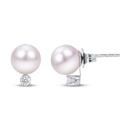 Akoya Cultured Pearl Earrings 1/20 ct tw Diamonds Round 14K White Gold