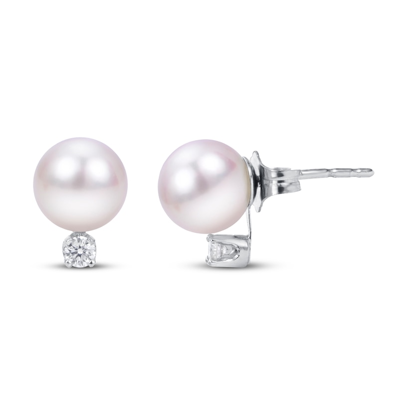 Main Image 1 of Akoya Cultured Pearl Earrings 1/20 ct tw Diamonds Round 14K White Gold