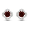 Thumbnail Image 1 of Cushion-Cut Natural Garnet & Diamond Halo Stud Earrings 1/5 ct tw 10K White Gold