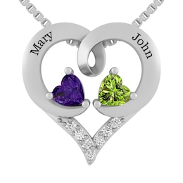 Birthstone Couple's Heart Necklace (2 Stones and Lines)