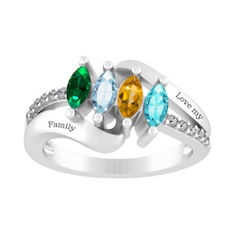 Marquise Birthstone Family & Mother's Ring (1-4 Stones and 2 Lines)