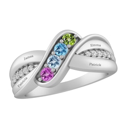 Birthstone Family & Mother's Ring (4 Stones and Lines)