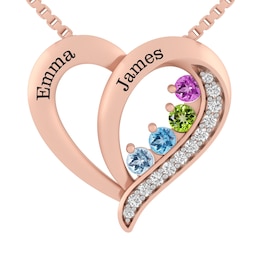 Birthstone Family & Mother's Heart Necklace (1-4 Stones and 2 Lines)