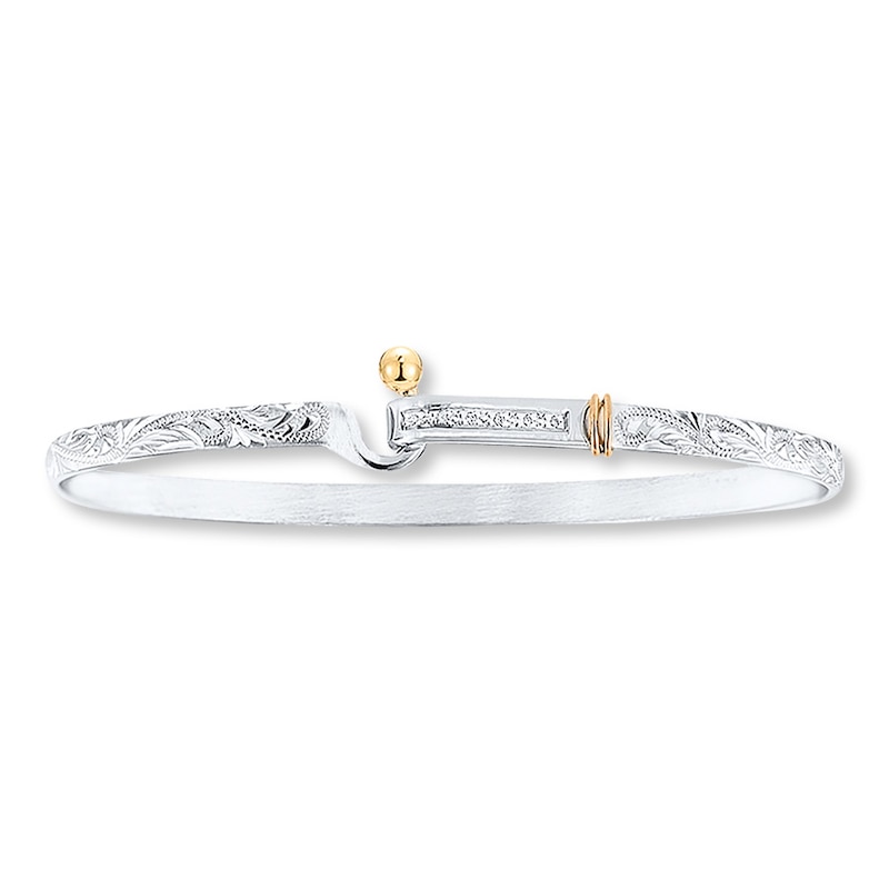 Womens Diamond Hook Knot Round Bangle Bracelet 14K White Gold