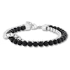 Thumbnail Image 1 of Men's Black Onyx Bead & Box Chain Bracelet Stainless Steel 8.5&quot;