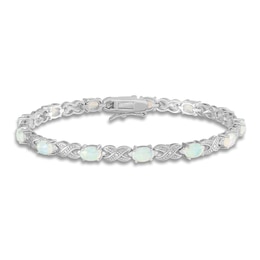 Lab-Created Opal Bracelet Diamond Accents Sterling Silver 7&quot;