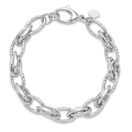 Diamond Cut Open Link Bracelet Sterling Silver 7.5&quot;