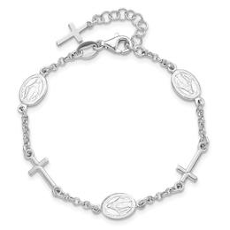 Cross Miraculous Medal Bracelet Sterling Silver 6&quot;