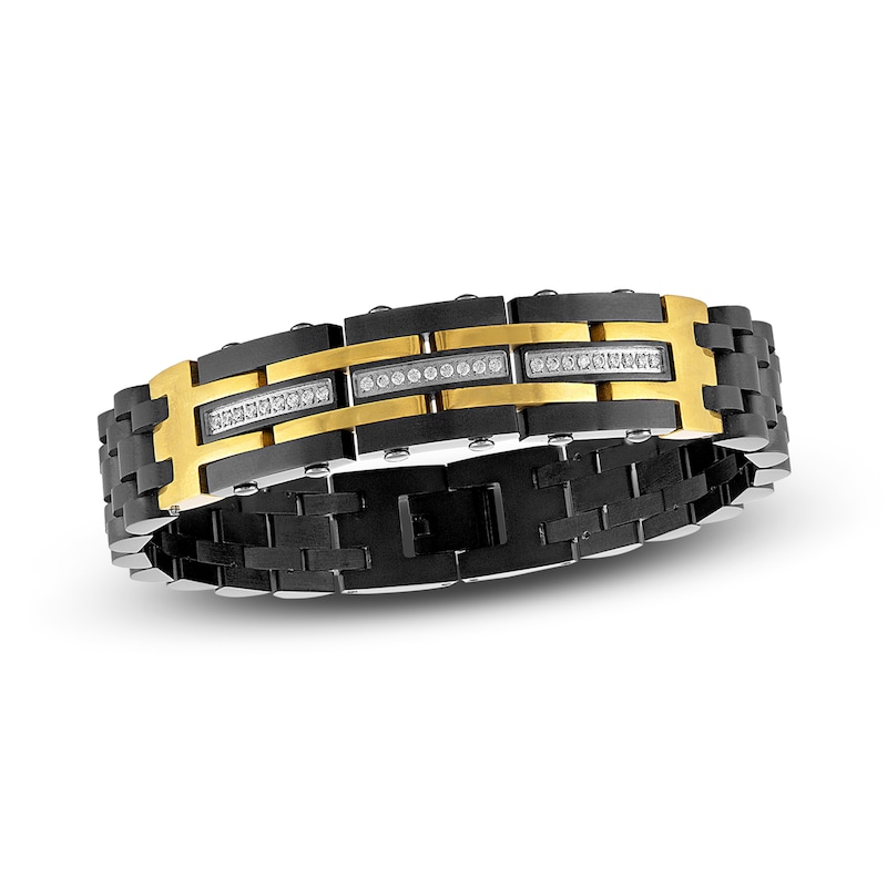 Men's Diamond Bracelet 1/4 ct tw Round Black/Gold Ion-Plated Stainless Steel 8.5"