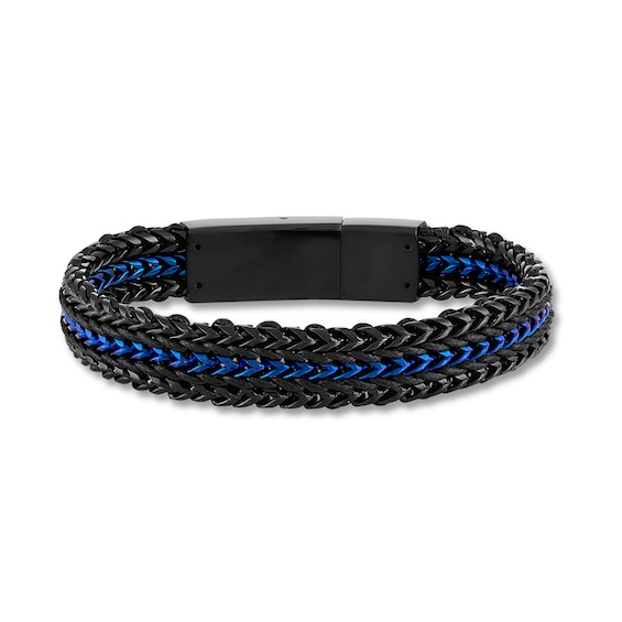 Black Blue Line Bracelet Link Mens INOX