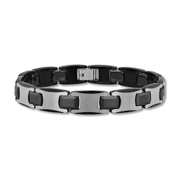 Men's Chain Bracelet Tungsten/Black Ion-Plated Stainless Steel 8.5&quot;