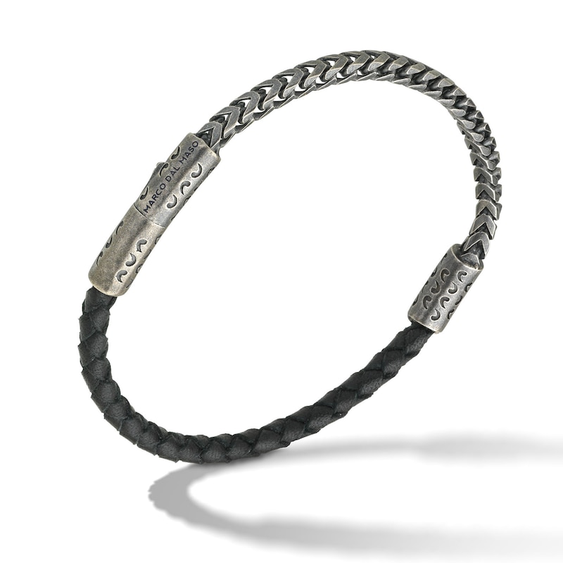 Marco Dal Maso Men's Mixed Chain & Woven Leather Bracelet Sterling Silver 8