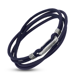 Marco Dal Maso Blue Leather Multi-Wrap Bracelet Sterling Silver 8&quot;