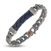 Thumbnail Image 1 of Marco Dal Maso Men's Flaming Tongue Blue Leather Link Bracelet Natural Blue Sapphire Sterling Silver 8&quot;