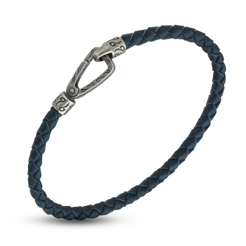 Marco Dal Maso Men's Woven Blue Leather Bracelet Sterling Silver 8"