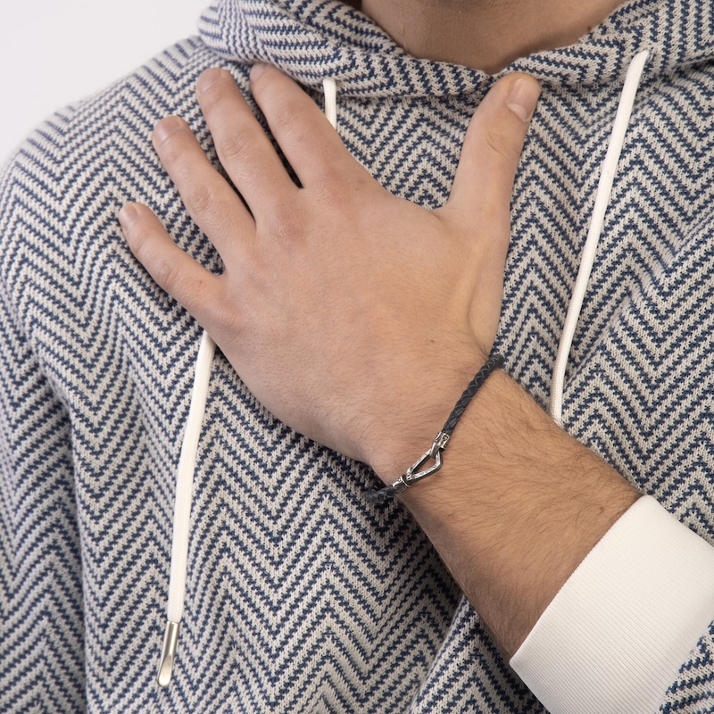 Marco Dal Maso Men's Woven Blue Leather Bracelet Sterling Silver 8"