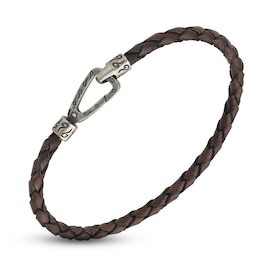 Marco Dal Maso Men's Woven Brown Leather Bracelet Sterling Silver 8&quot;