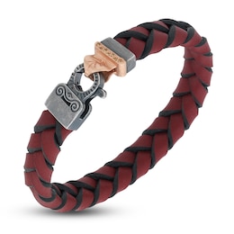 Marco Dal Maso Engraved Woven Red Leather Natural Yellow Sapphire Bracelet Sterling Silver/18K Rose Gold-Plated 8&quot;