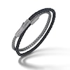 Thumbnail Image 1 of Marco Dal Maso Men's Double Wrap Mixed Chain & Woven Black Leather Bracelet Sterling Silver 8&quot;