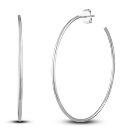 Round Wire Hoop Earrings 14K White Gold 40mm