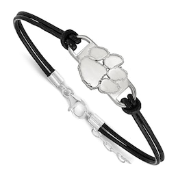 Clemson University Leather Bracelet Sterling Silver 7&quot;